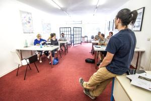 Students studying language courses